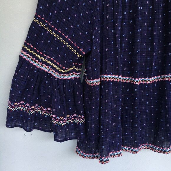 Free People Talia Top Women's M Embroidered Peasant Boho Bell Sleeve Blouse - Picture 9 of 16